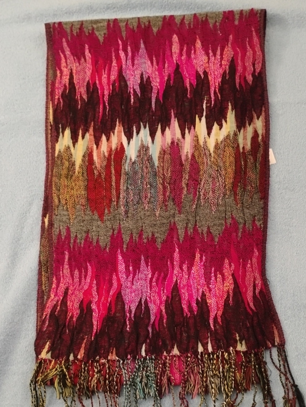 Vibrant Pink Multicolor Patterned Fringe Scarf